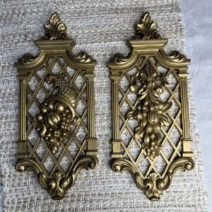 Vintage 1960s Dart Industries Gold Plastic MCM Wall Hanging Art Set of 2